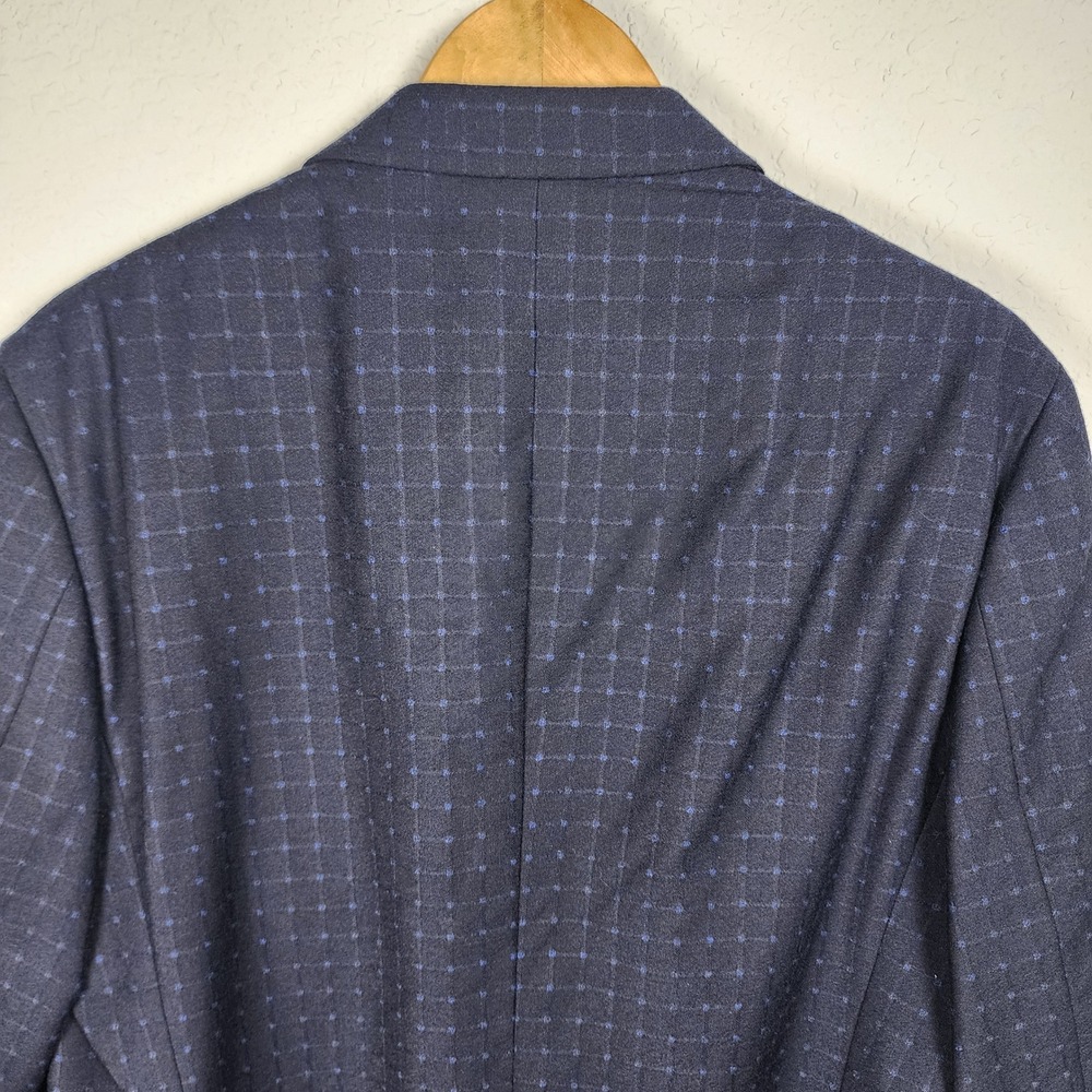 Menticano Zignone Wool Sport Coat Mens 42R Navy Blue Windowpane Blazer Casual - Picture 5 of 16